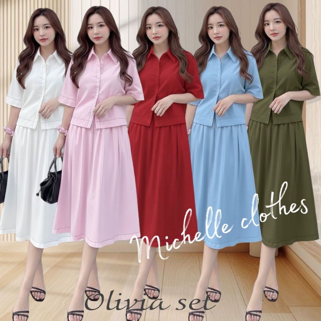 MICHELLE CLOTHES OLIVIA SET / ONE SET WANITA ATASAN DAN ROK KEBAWAH KATUN POPLIN
