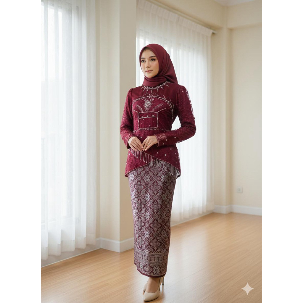 Setelan Kebaya Azhura Payet Rumbai Modern / Kebaya Wisuda / Kebaya Modern / Kebaya kondangan / Kebay
