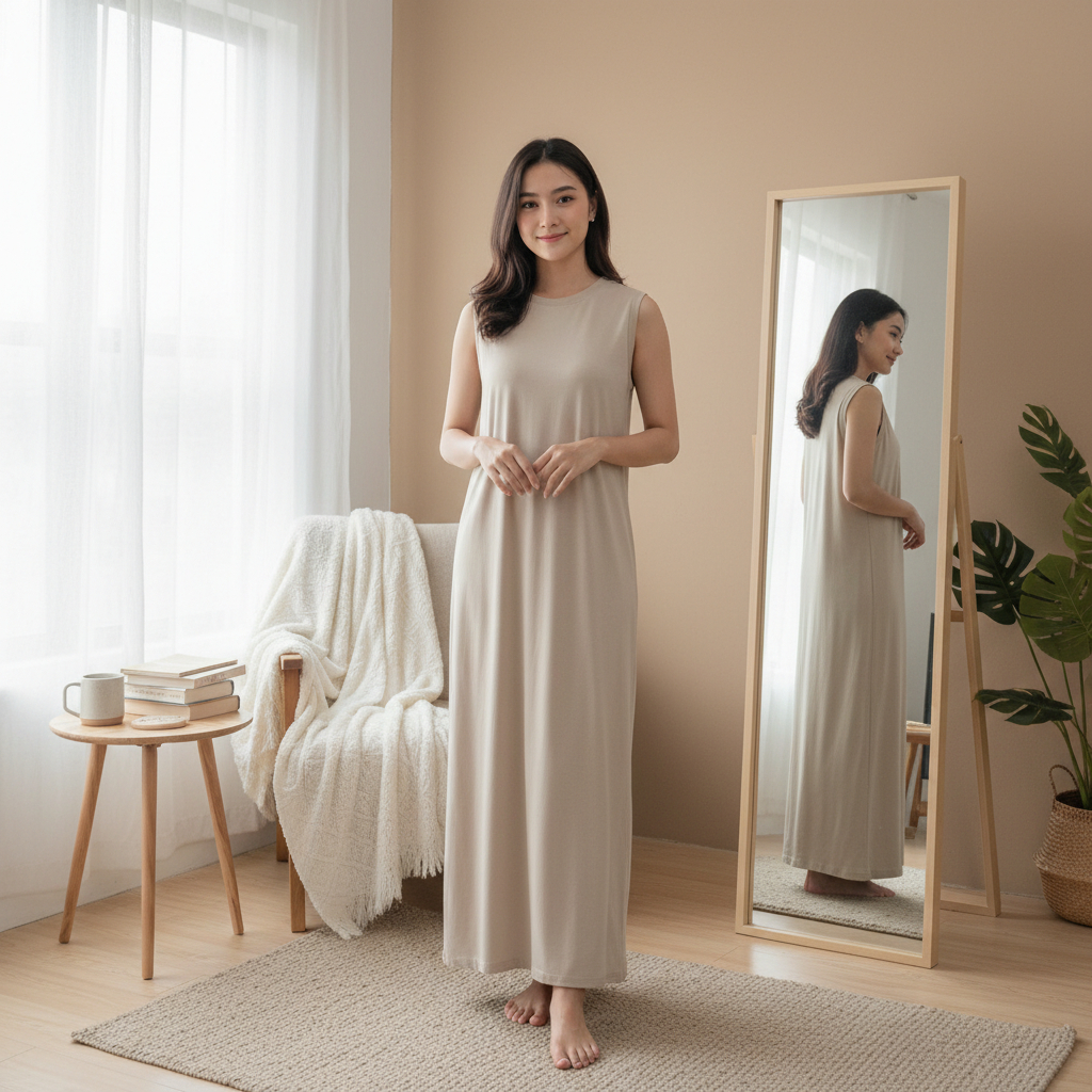 Daleman Gamis | Inner Dress Tanpa Lengan | Kaos | Melar | Rayon Spandex