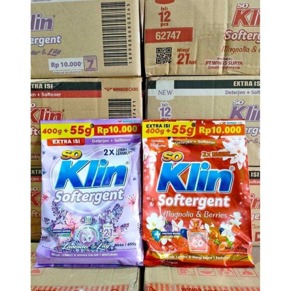 Soklin Ekonomis Detergen Bubuk 400+55g (10.000an) 1 Dus isi 12pcs - Harga Terjangkau, Kemasan Prakti