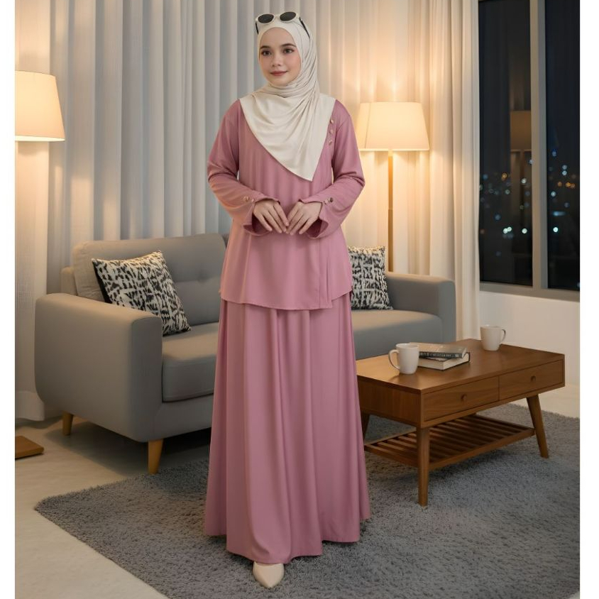 Setelan Wanita Seline One Set Rok Tunik Atasan Muslim Lengan Panjang