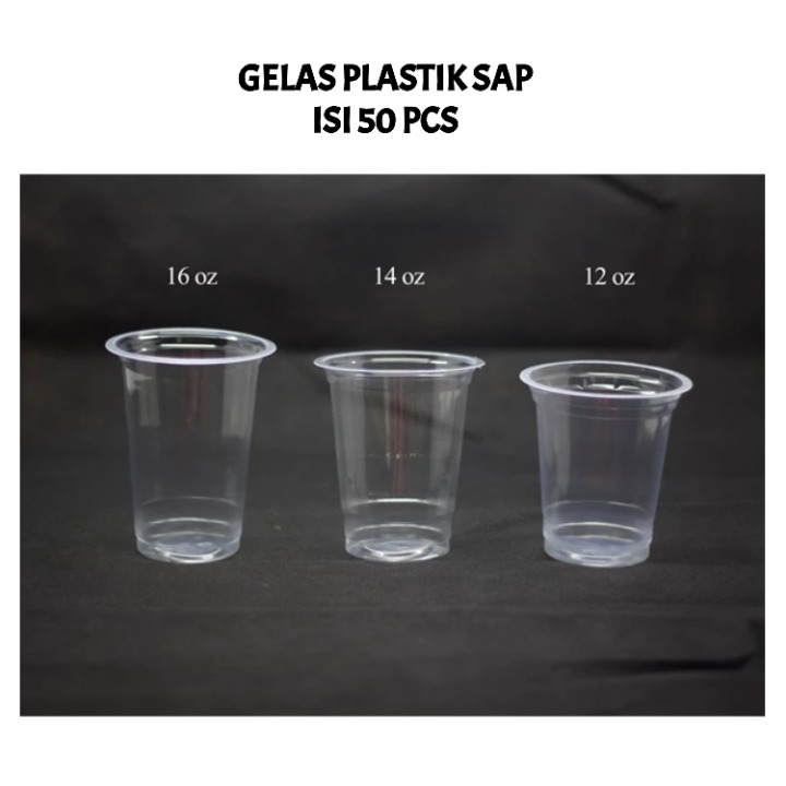 Cup Gelas Minuman Plastik Datar 7gr Merk SAP 12oz 14oz 16oz 12 14 16 oz isi 50