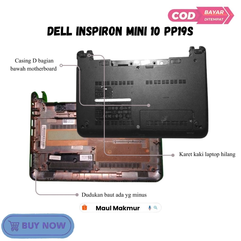 SECOND Casing Bawah Laptop | Dell Inspiron Mini 10 PP19S | Case D Bagian Bawah Motherboard Laptop
