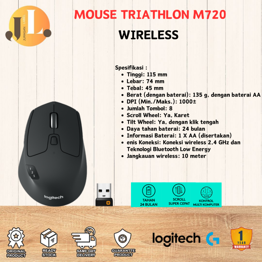 LOGITECH M720 Trialthlon Mouse Wireless - Multi Device - TRIATHLON M720, MOUSE M720