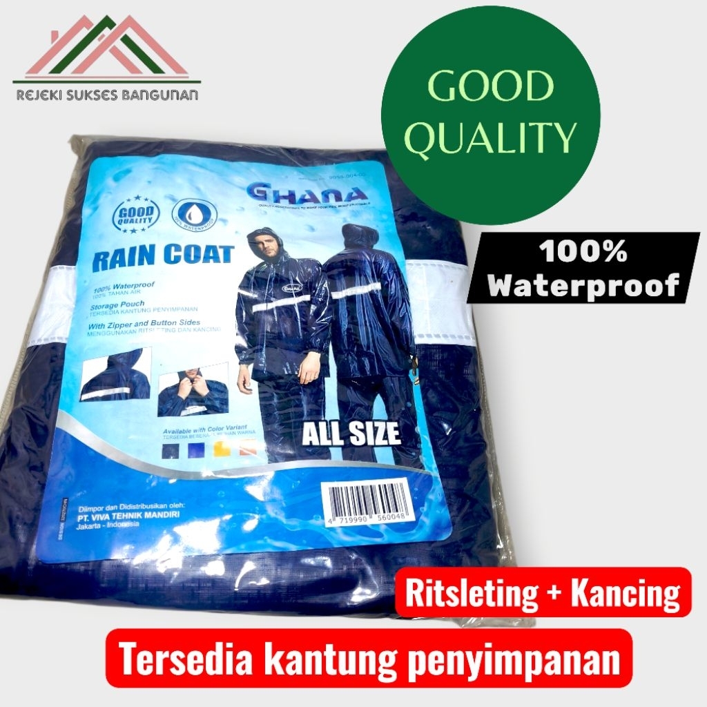 GHANA Jas Hujan Tebal Waterproof / Rain Coat Best Quality with Zipper Button