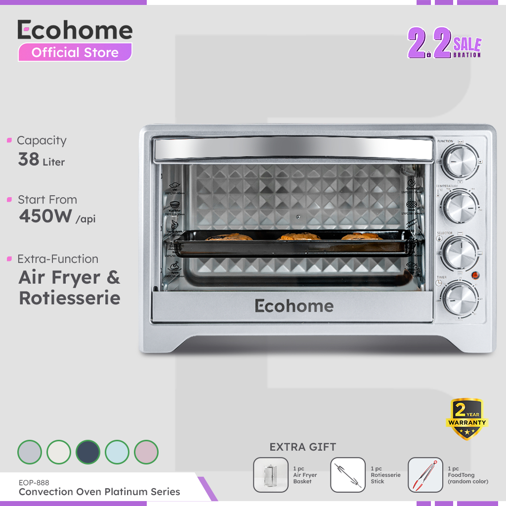 ECOHOME Oven Platinum Series EOP888 38L Capacity Low Watt with Air Fryer and Rotisserie Function