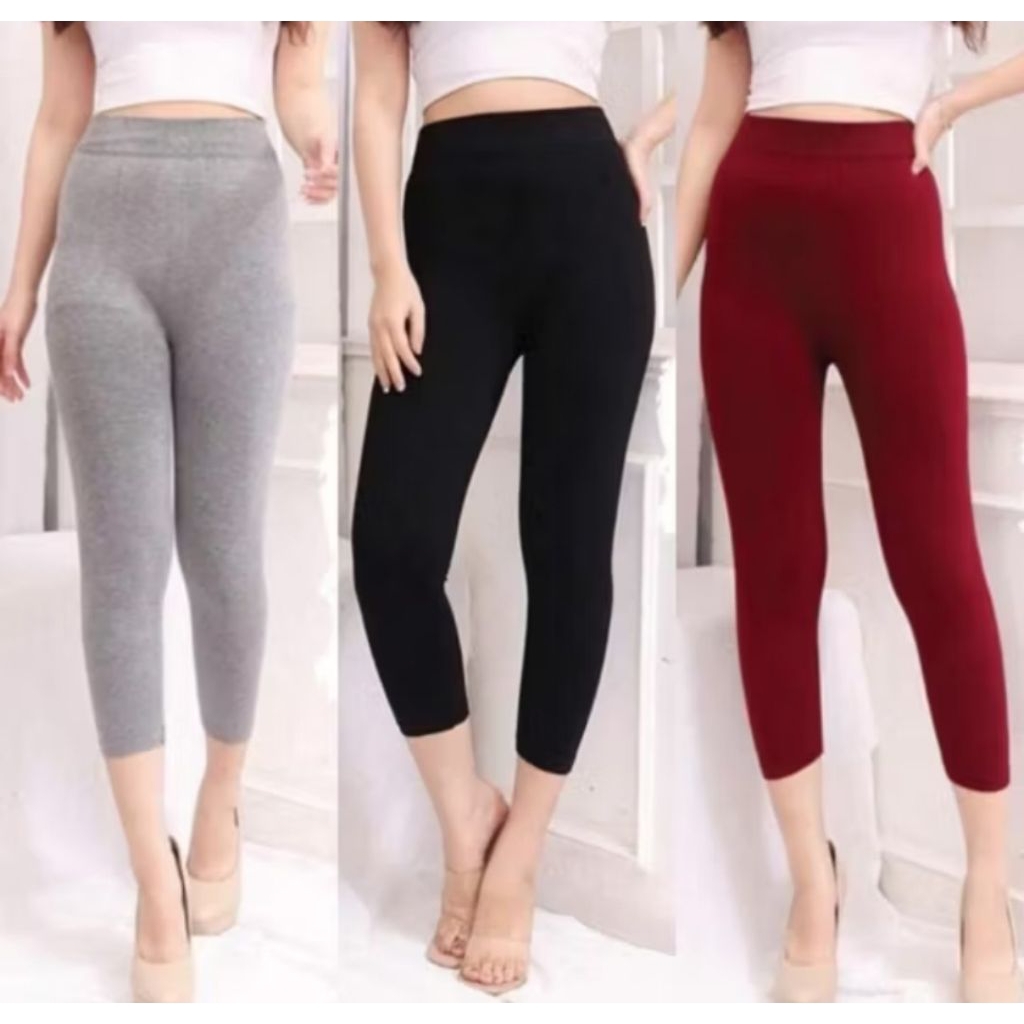 Legging Pendek 7per8 HW Import Polos / Fashion Wanita / Legging Import Wanita