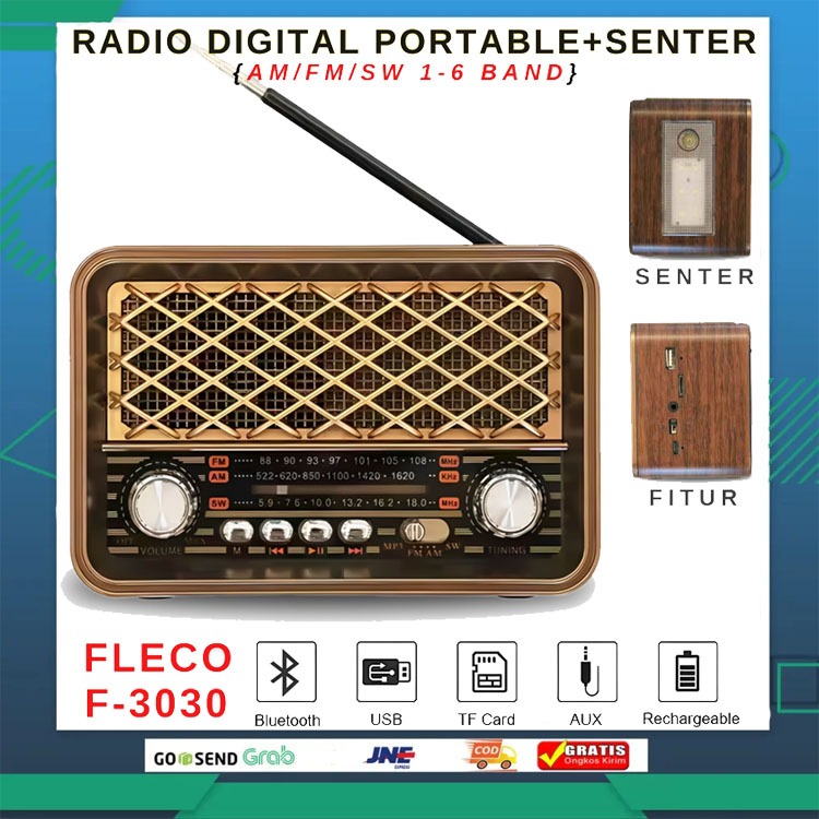 FLECO F-3030BTL Radio Digital Portable Am/Fm/Sw Band / Radio Bluetooth Radio Jadul