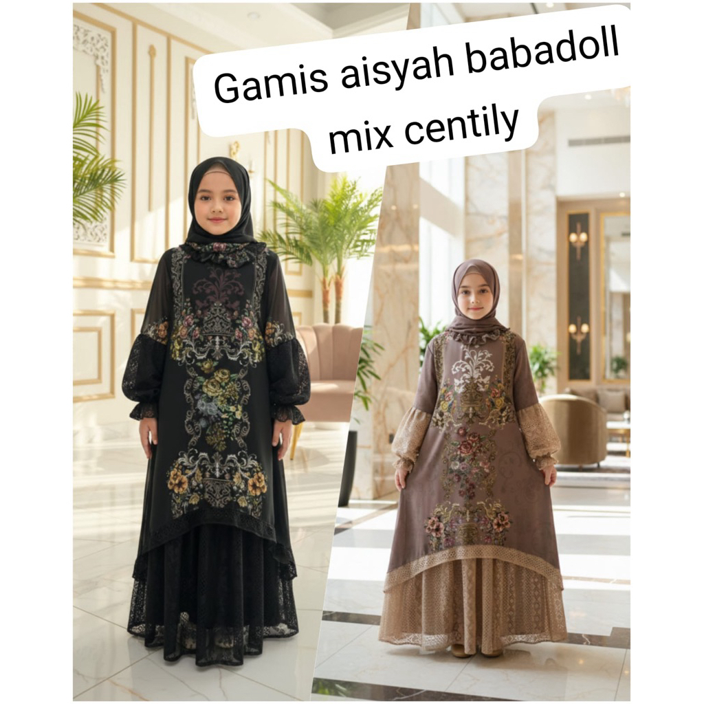 GAMIS SULTAN ANAK PEREMPUAN BAHAN SERUTY MIX TILLE CENTILY SET HIJAB ( USIA 6-12 TAHUN )