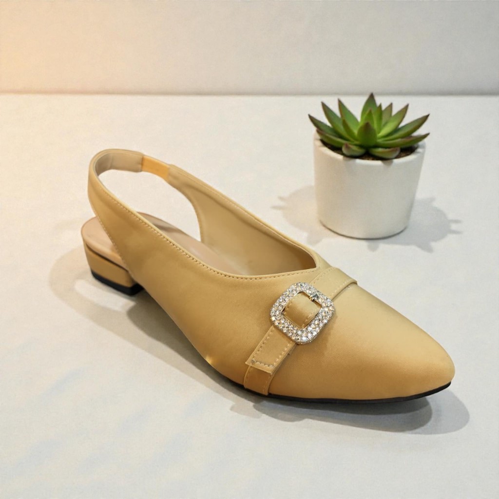 NewYordan Sepatu Heels Rendah Wanita Purple GMP-964 Krem | Slingback Heel | Elegan & Nyaman