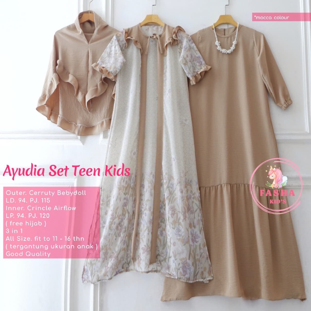 Ayudia | Elmira | Kanaya | Malika | Yasmine - Set Dress Gamis Hijab Anak Remaja Perempuan by Fasha K