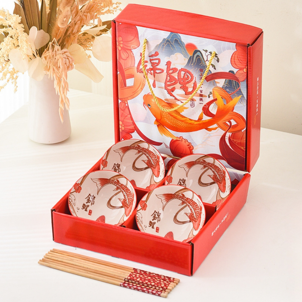 4 PCS MANGKOK KERAMIK Hampers Premium Keramik Mewah Ultah Pernikahan Wisuda Imlek Tahun Baru Cina