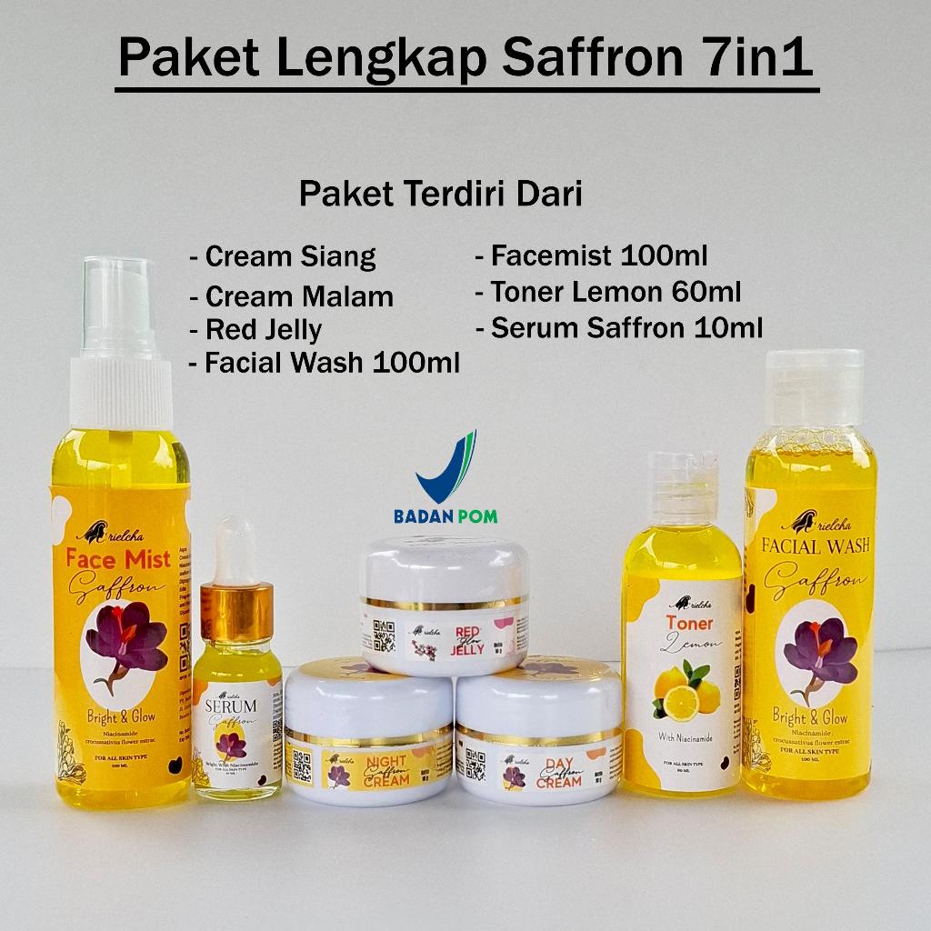 Paket Super Lengkap Saffron 7in1 - Cream Siang & Malam - Facial Wash - Facemist - Serum - Red Jelly 