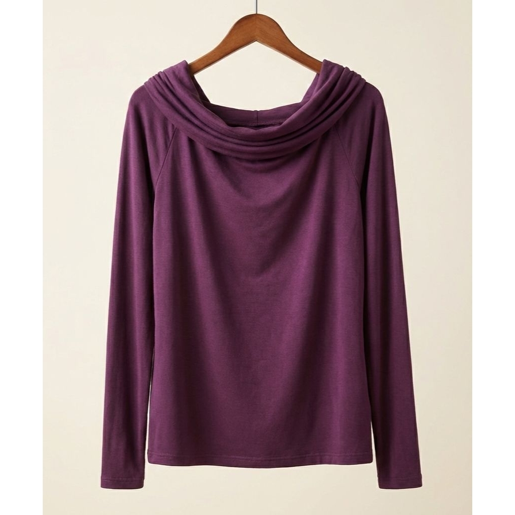 Off-Shoulder Long Sleeve Top - Mahogany
