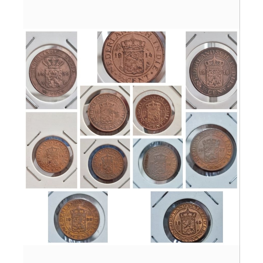 1/2 cent nederland indie 1859,,1914,1916,1932,1933,1934,1935,,1936,1937,,1939,1945