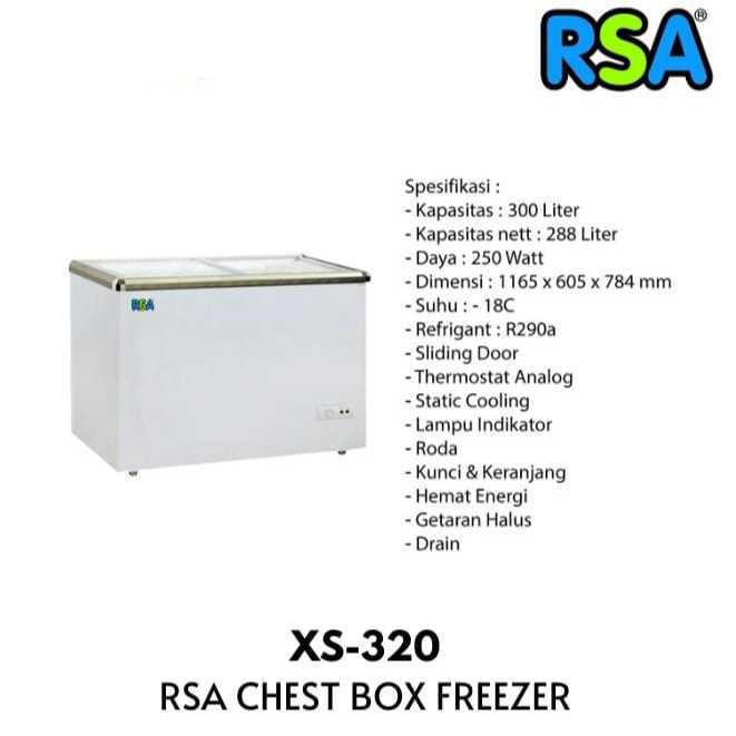 RSA Sliding Flat Glass Freezer XS320 / Freezer Kaca RSA XS320 288L