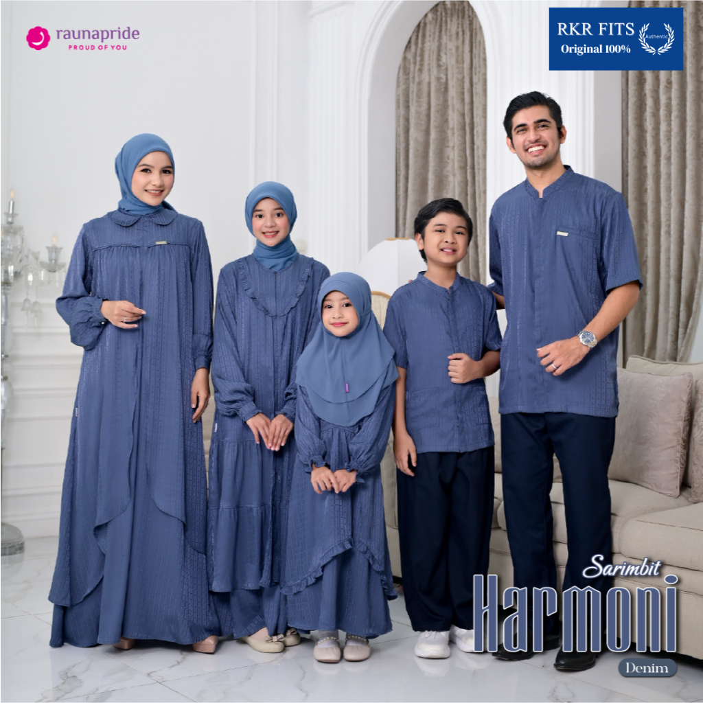 Sarimbit Keluarga Lebaran 2026 Gamis Couple Ayah Ibu Anak Harmoni Denim By Raunapride