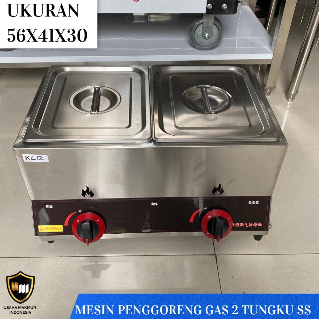 Deep Fryer Gas 2 1 Tungku Mesin Penggoreng Stainless Steel 16Liter KC11