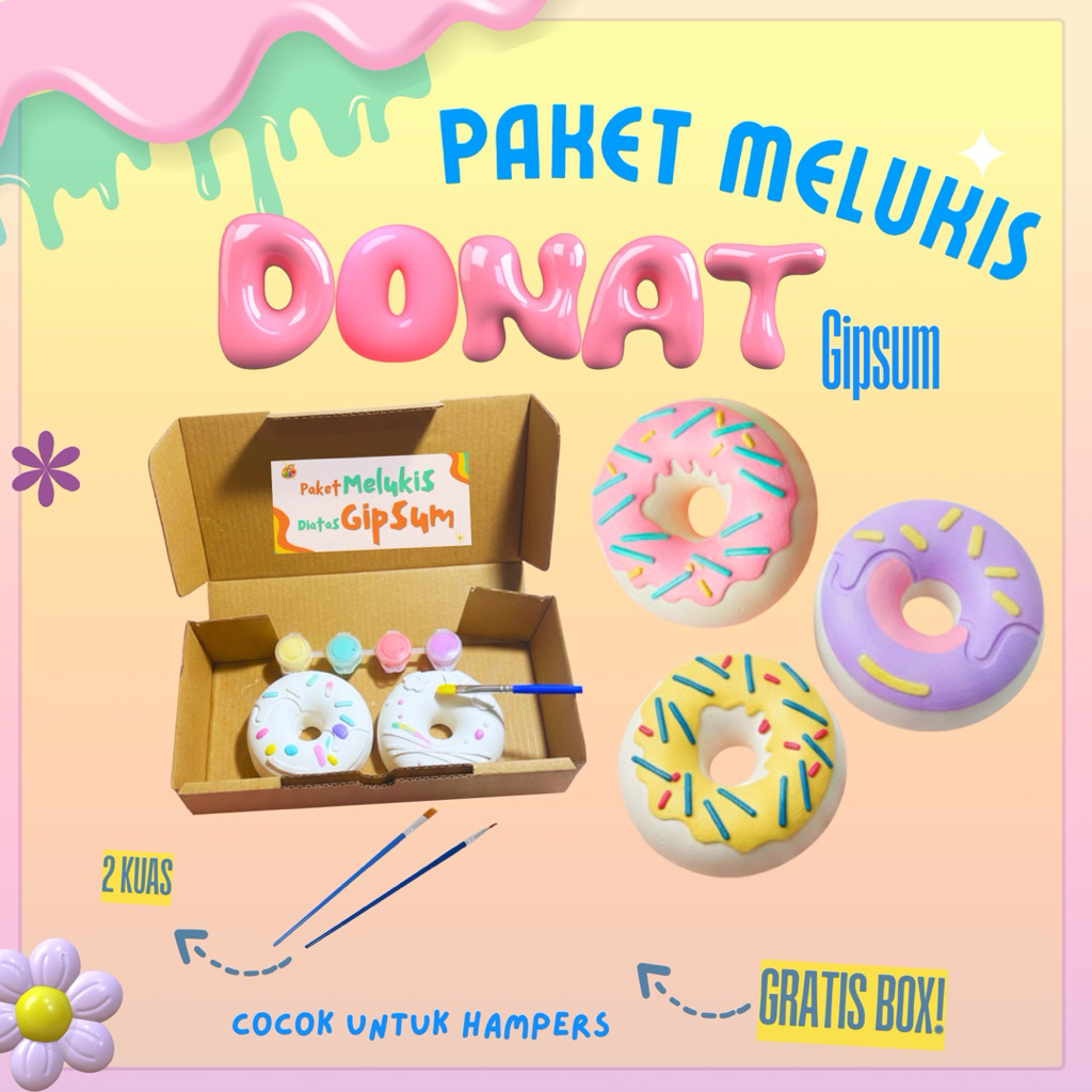 Paket DIY Lukis Donat Gipsum Anak -Remaja | Mainan Kreatif Murah