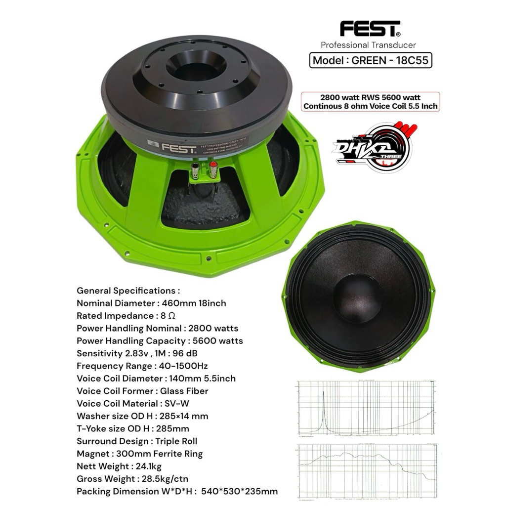 SPEAKER FEST 18 INCH FEST GREEN 18C55 ORIGINAL / Speaker Fest 18 inch Fest 18C55 Original VC 5 / spe