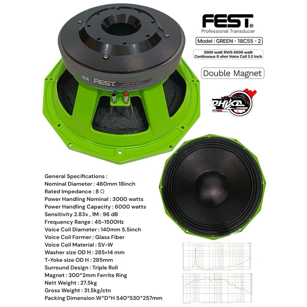SPEAKER FEST 18 INCH FEST 18C55-2 DOUBLE MAGNET ORIGINAL / Speaker Fest 18 Inch 18C55-2 Double Magne