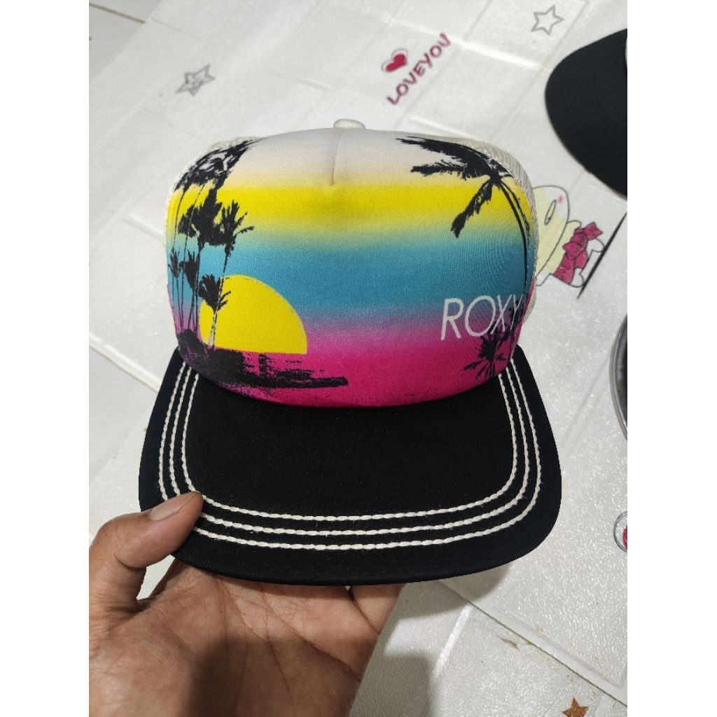 Roxy topi roxy topi jaring busa 3 warna jahitan visor atas rantai