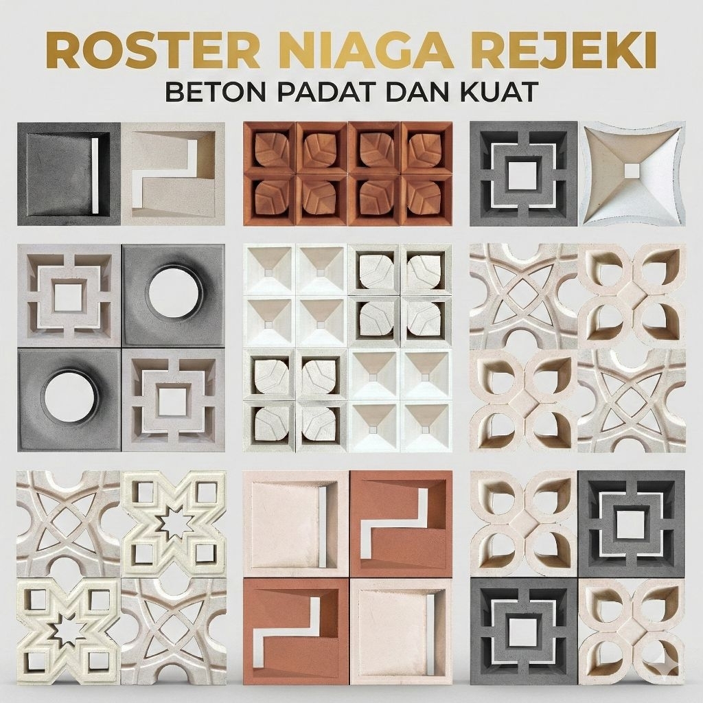 Roster Beton Minimalis,  Loster Kombinasi, ukuran 20x20, Loster Putih, Ventilasi Udara, Dekorasi Din
