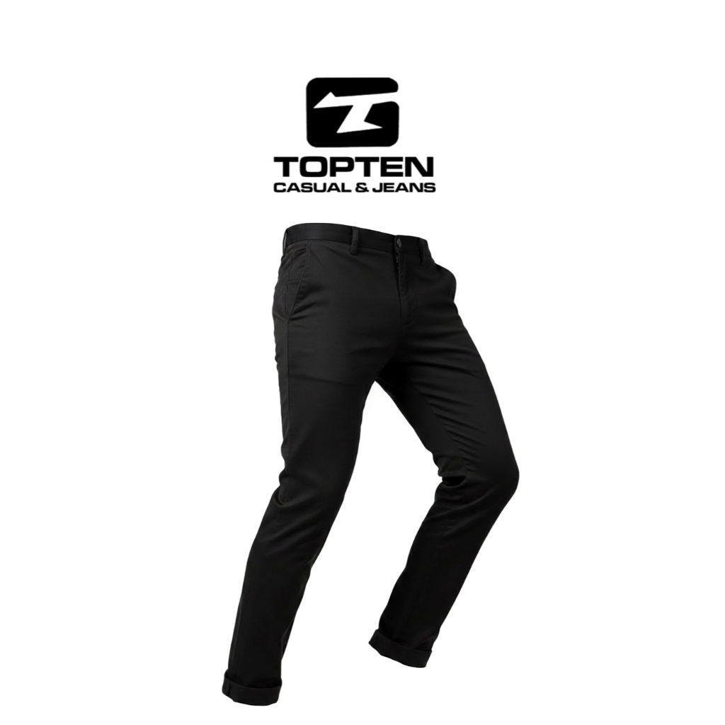 TOPTEN Celana Panjang Chino Pria Hitam Slim Fit