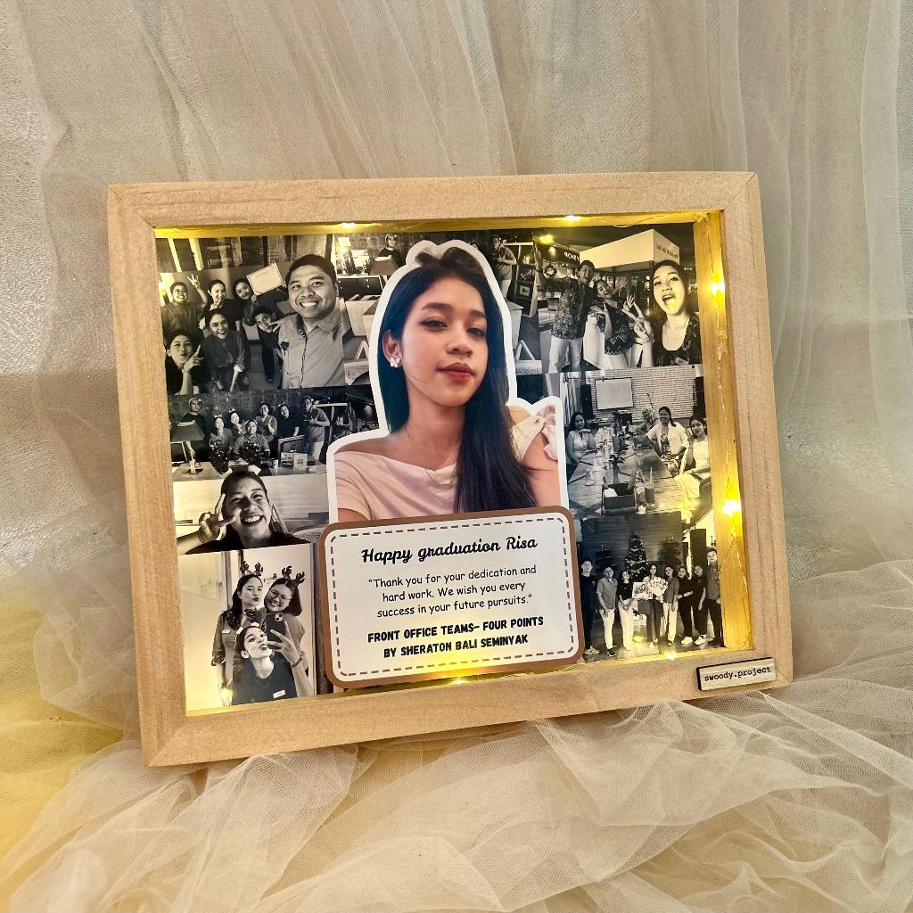 Frame Farewell Foto Kayu Custom LED – Kado Farewell Wisuda / Graduation Gift / Hadiah Ulang Tahun / 