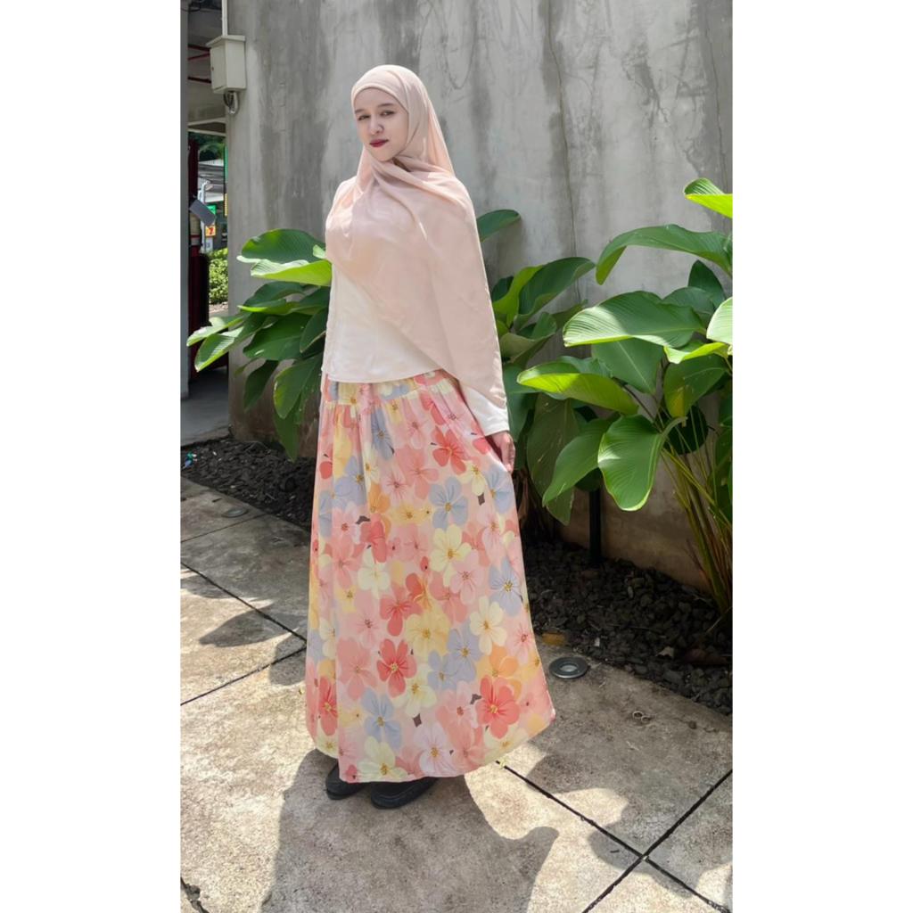 ROK FLORAL PANJANG WANITA BUNGA/ floral skirt/ rok motif bunga