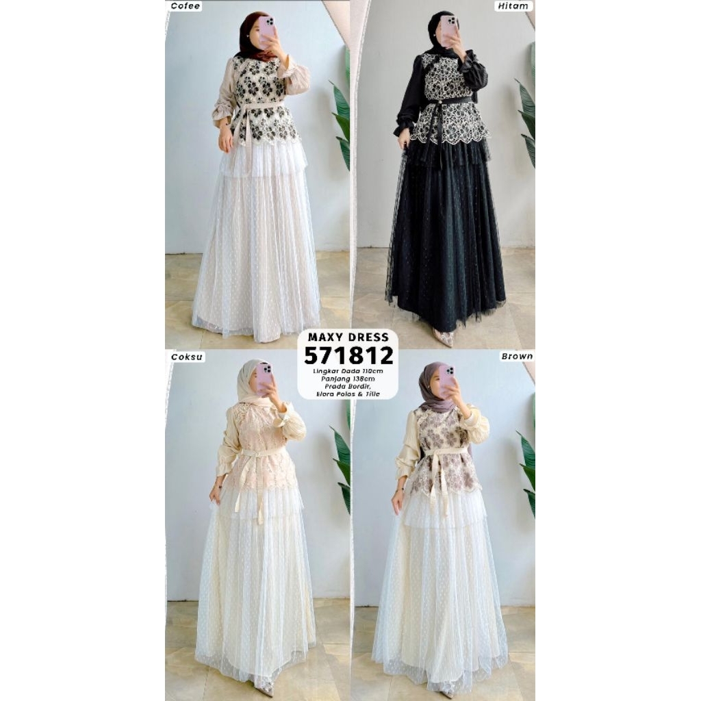 Yolanda Maxy Dress Bahan Prada Bordir + Lady Sofia + Tile Dot fit to XL Besar