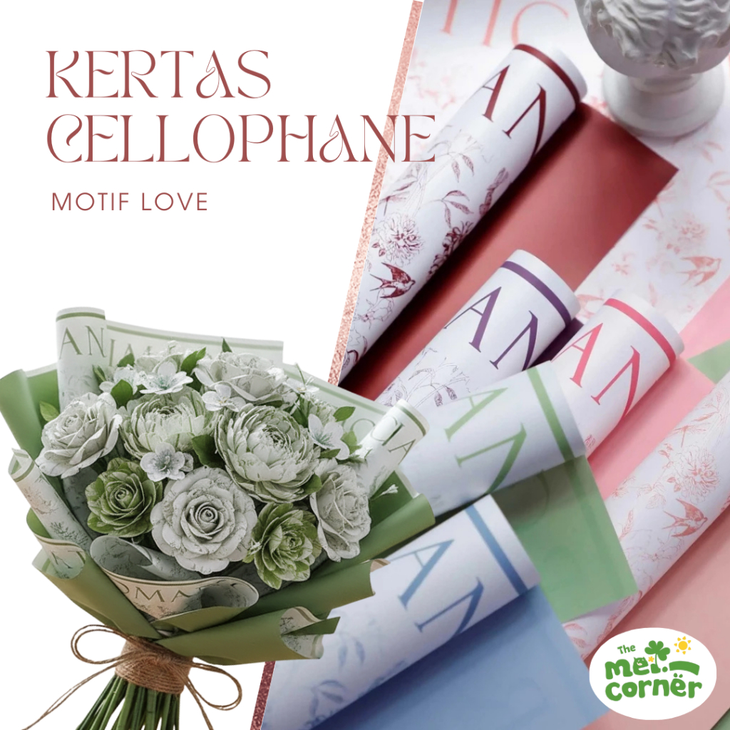 Romantic - Motif Kertas Buket Flower Cellophane Wrapping Paper import motif premium