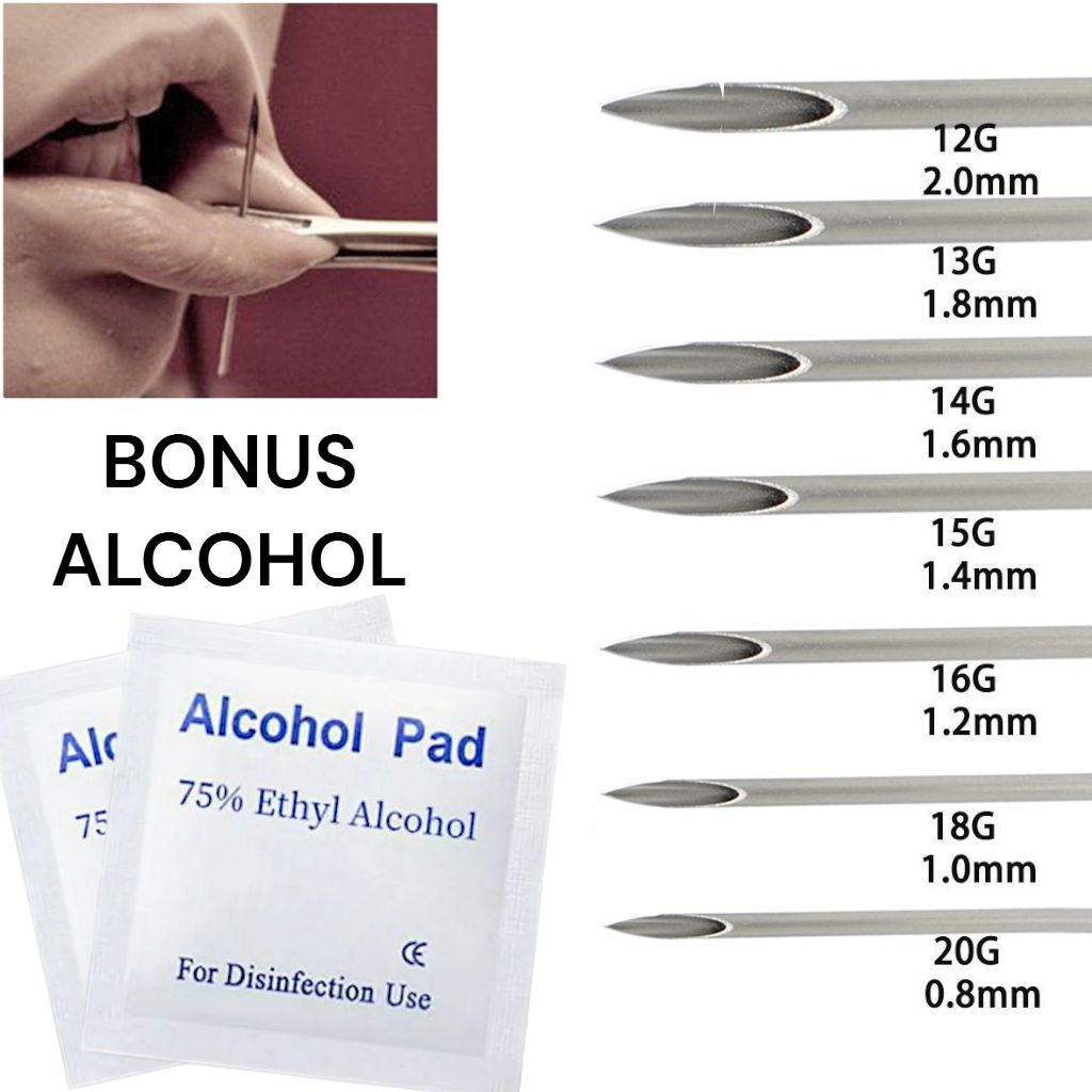 Jarum Tindik Piercing Steril Bonus Alcohol Sachet | 12G 14G 16G 18G 20G / Jarum Piercing Tindik Berb