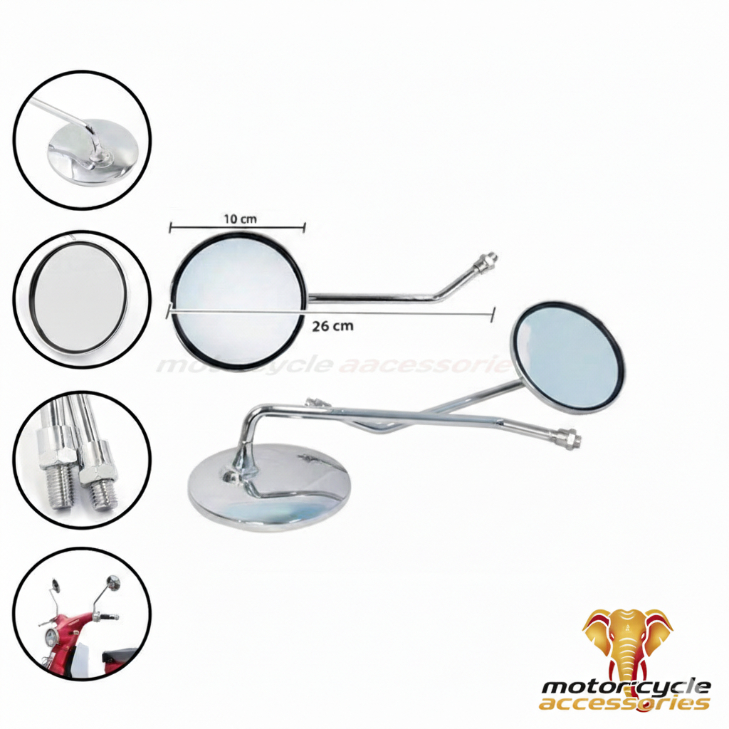 Kaca Spion Vespa Model Reto Classic Bulat Full Crom Drat Ymaha H0nda Model Krome Cb Japstyle Tangkai