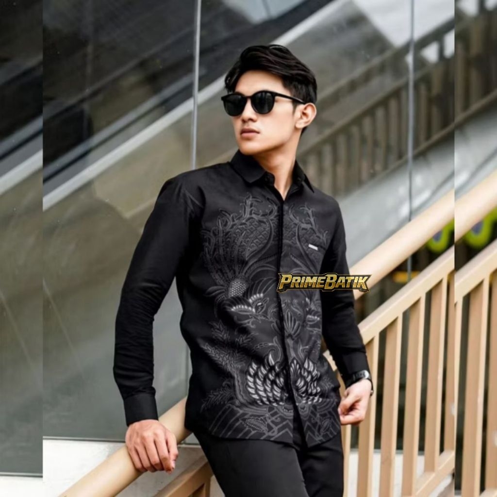 Kemeja batik pria motif modern | Batik Pekalongan modern nuansa hitam