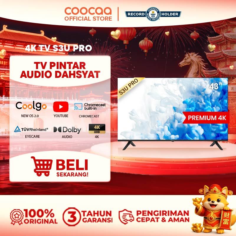 COOCAA 43 inch S3U PRO - Smart TV - Digital TV - 4K - UHD - Dolby Audio - Youtube - Mirroring - Boun