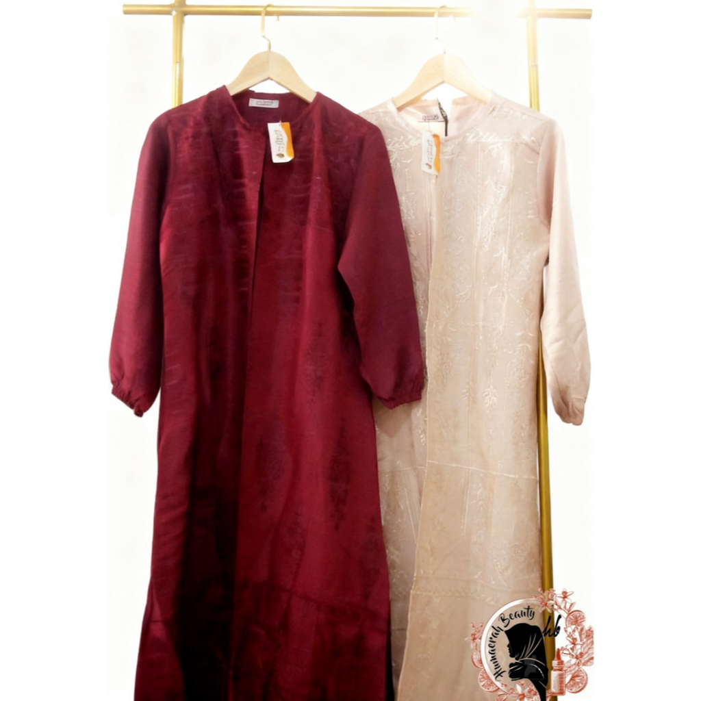 Gamis batigo gamis lebaran wanita warna maroon dan beige