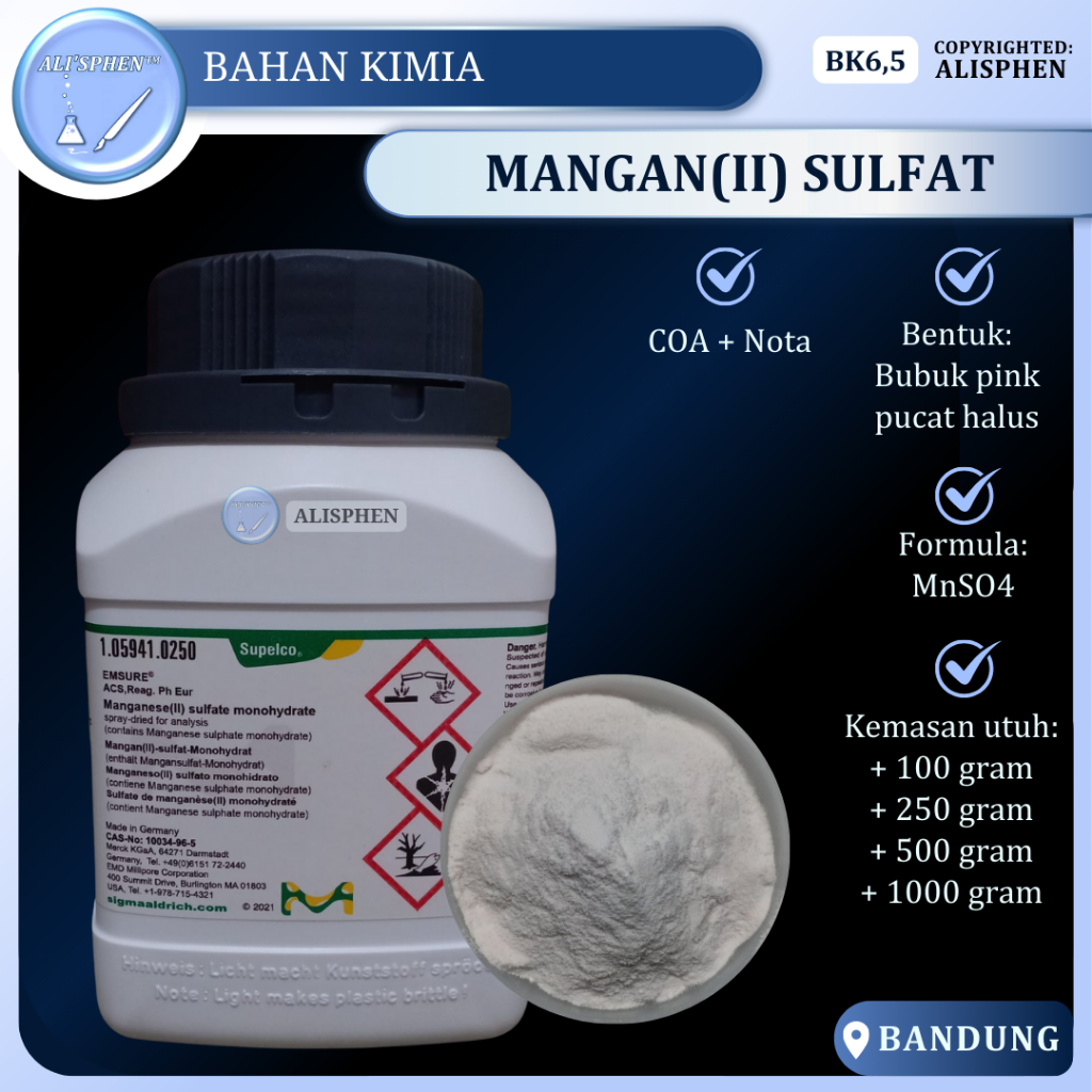 [BK6,5] MnSO4 Manganese (II) Sulfate Kemasan Utuh 100, 250, 500 gram, 1 kg |  MERCK | Pro Analysis | EMSURE ACS,ISO,Reag. Ph Eur
