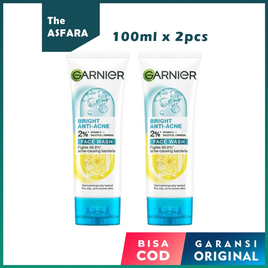 (PAKET HEMAT ISI 2) Garnier Bright Complete 3in1 Anti Acne 100ml - Expired 2027/2028