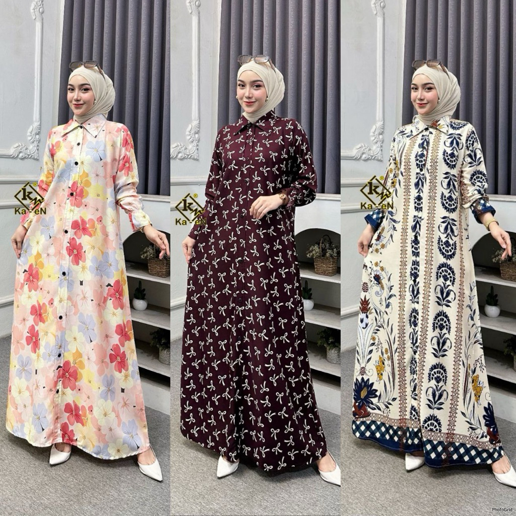Etnik Dress Gamis Kekinian Lengan Panjang Ruffle Bahan Rayon Premium Adem Nyaman Busui Freindly