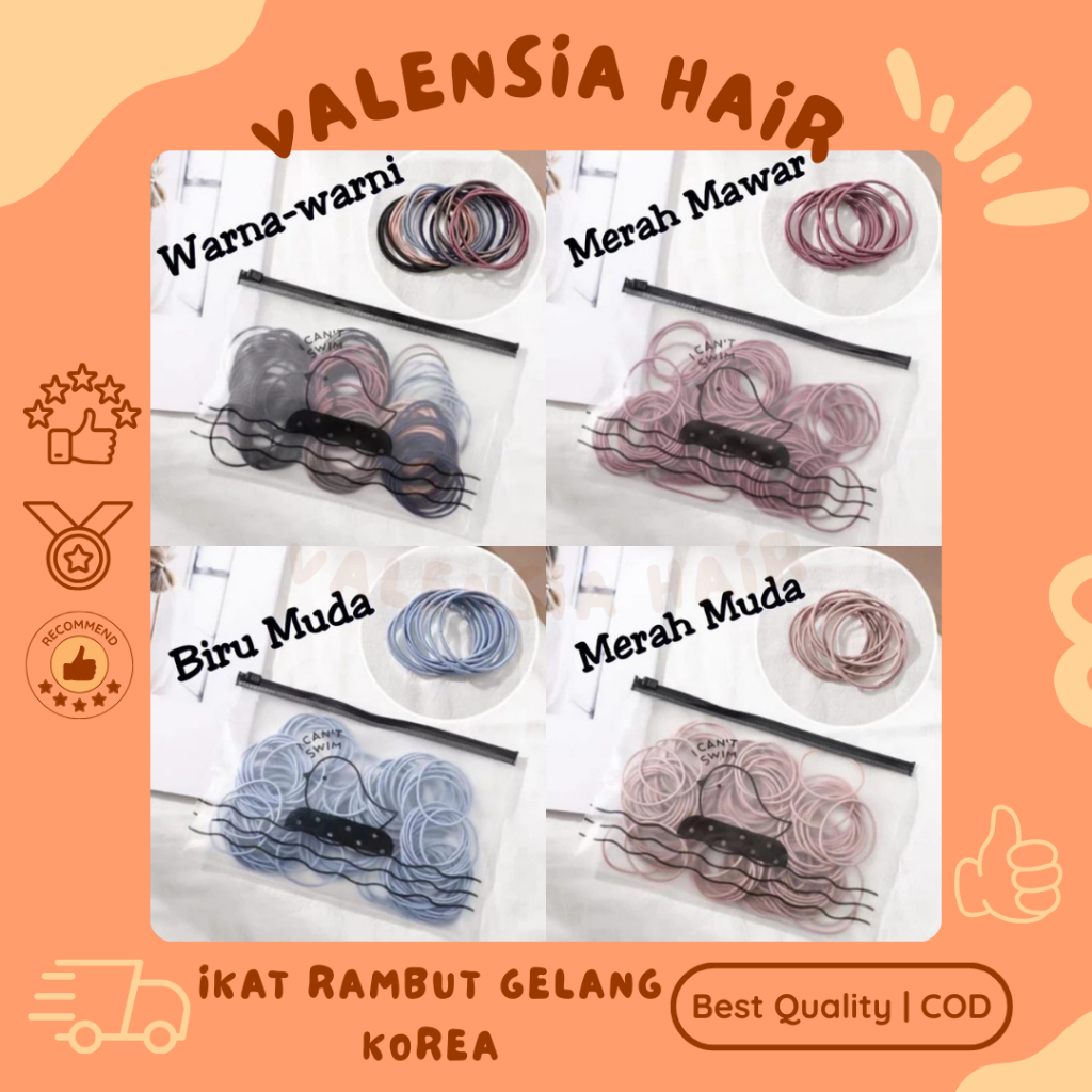 [Isi 100pcs] Ikat rambut gelang korea murah elastis (VAL)