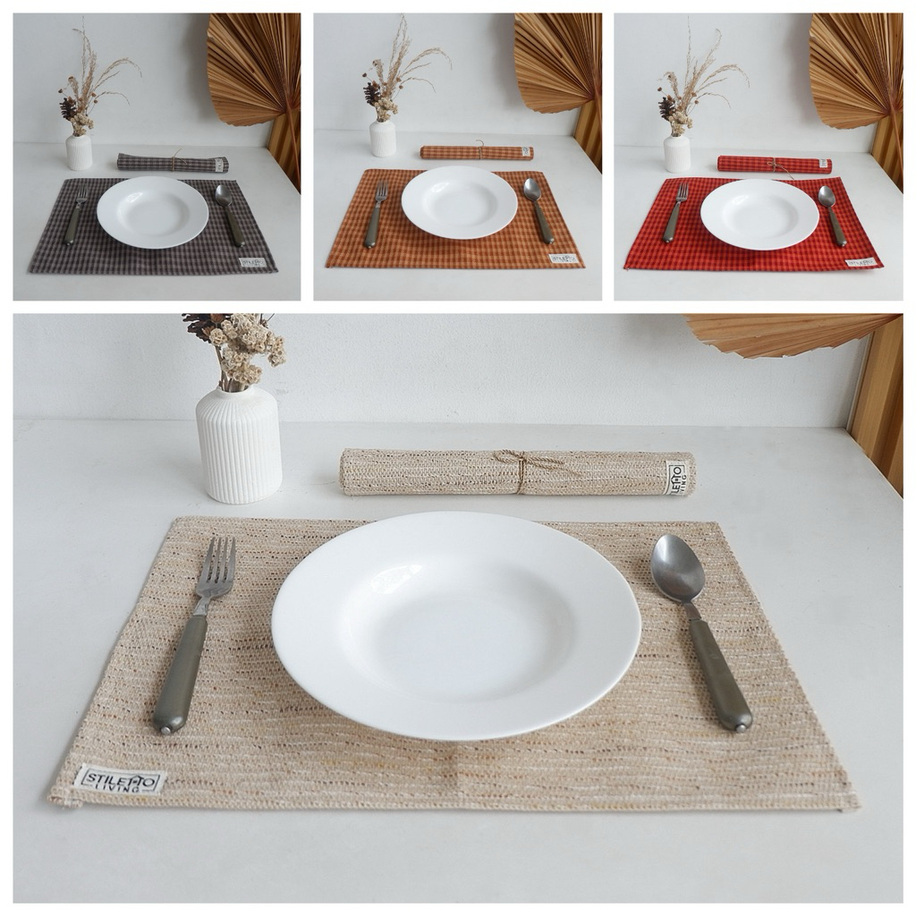 PLACEMAT Alas Tatakan Piring Sultan Bohemian Japandi Style (Alas Makan Polos Aesthetic Kekinian Kain