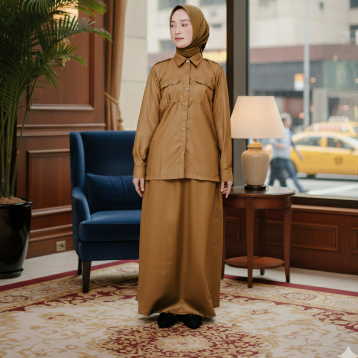 Seragam Khaki PNS Wanita Baju Dinas PEMDA Wanita Rok A