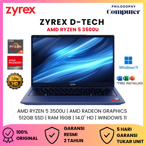 [ READY ] ZYREX D-Tech Ryzen 5 3500 Laptop 14 Inch RAM 16GB SSD 256GB Windows 11