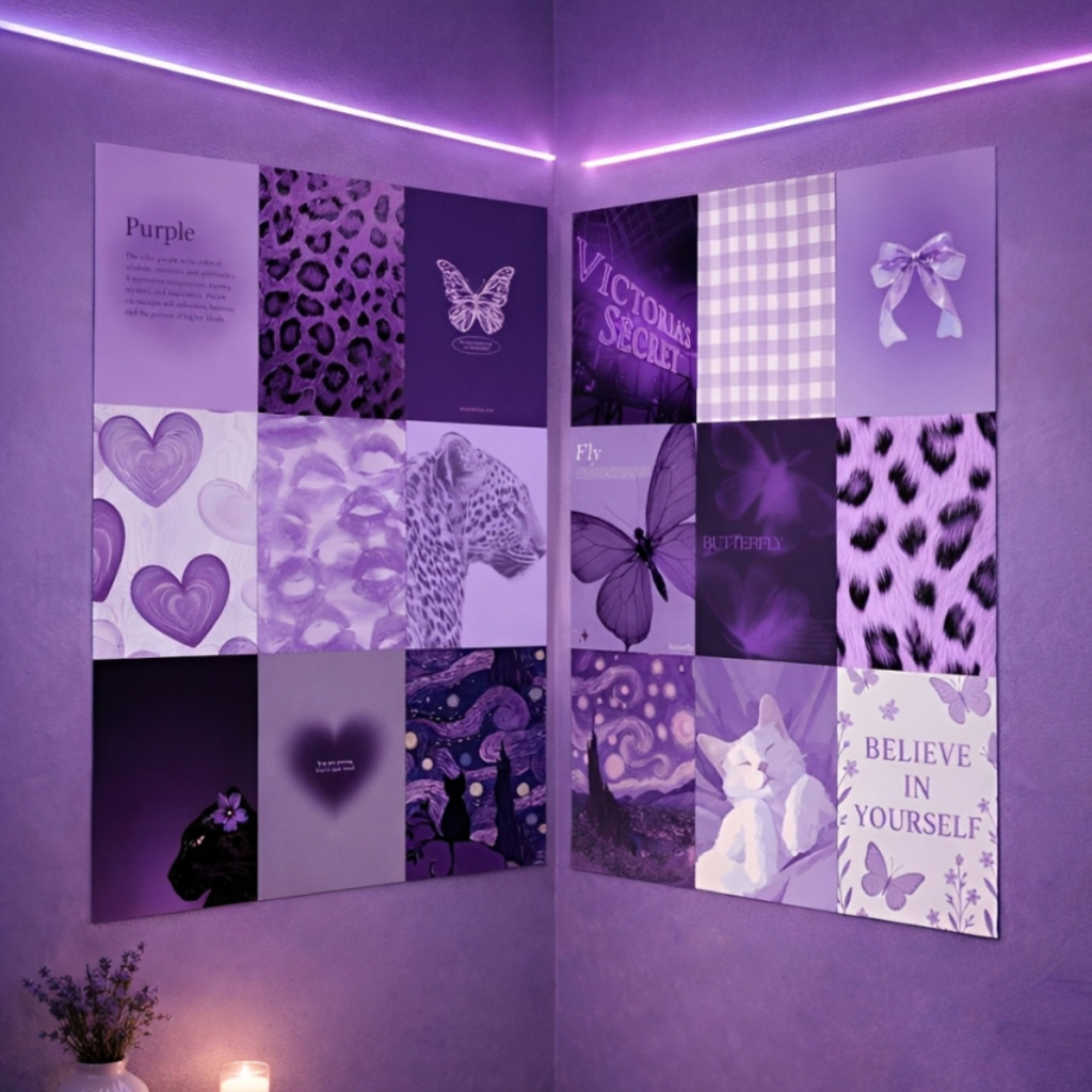 Poster Aesthetic Purple Isi 18 - Wall Decor Kamar Estetik - Gratis Perekat - A5 A6