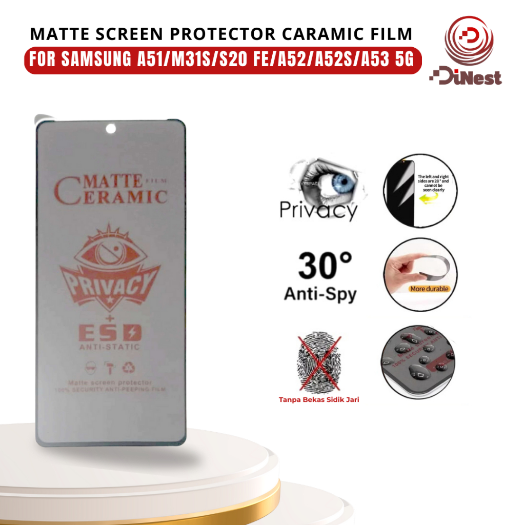 Tempered Glass Ceramic Matte untuk Samsung A51 / M31S / S20 FE / A52 / A52S / A53 5G Anti Spy - Priv