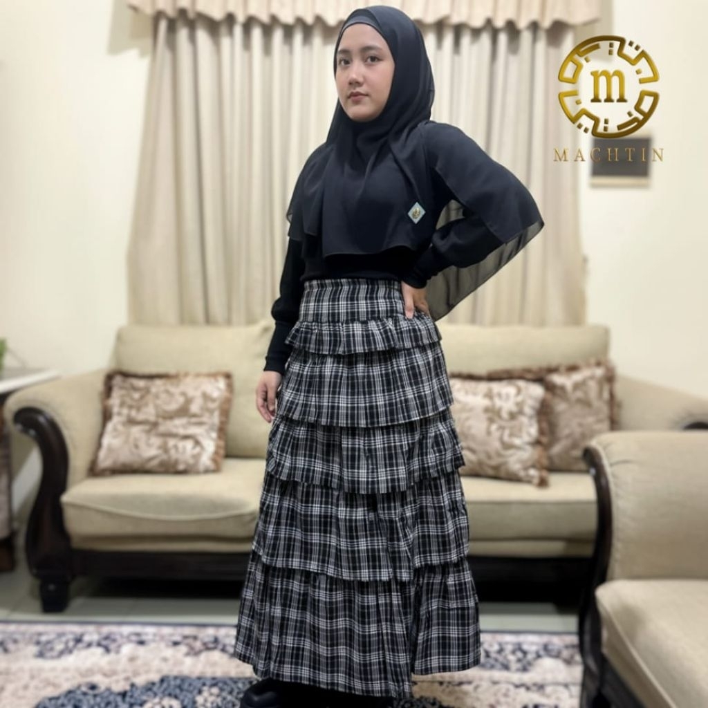 Poppy Layered Skirt by Machtin Hijab - rok motif kotak/ lennox tartan skirt/ layered skirt