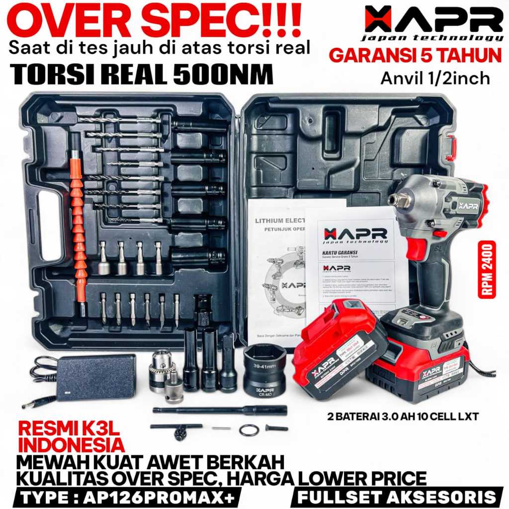 PEMBUKA BAUT 500NM APR AP126PROMAX+ IMPACT WRENCH ALAT TEKNIK PERKAKAS