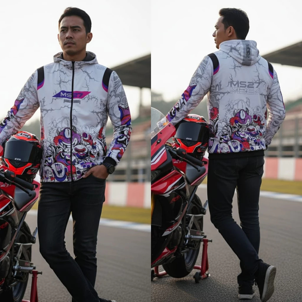 Jaket Racing Pria Wanita Motif Terbaru Bahan Jersey Tebal Buat touring Sunmori