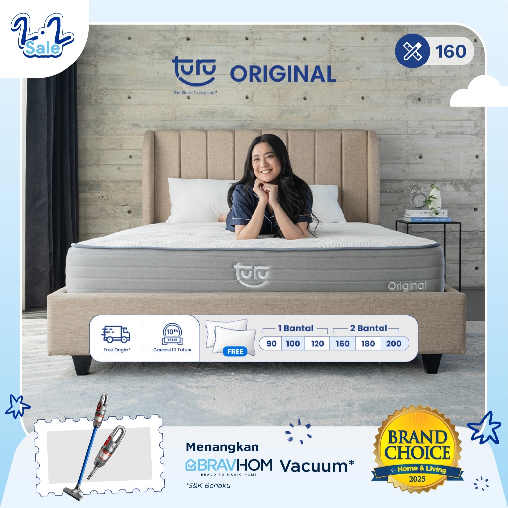 Turu - Kasur Pocket Spring Bed TURU ORIGINAL ukuran 160x200 (Queen Size) Free Bantal